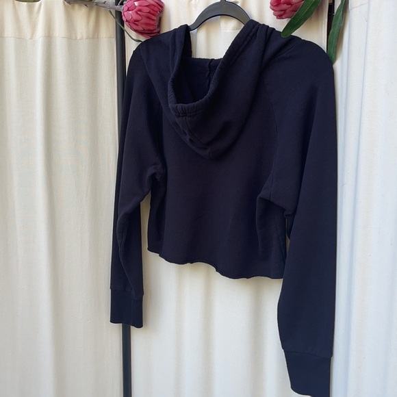 BLACK DISTRESSED CROP TOP PULLOVER HOODIE SMALL - Picture 10 of 10